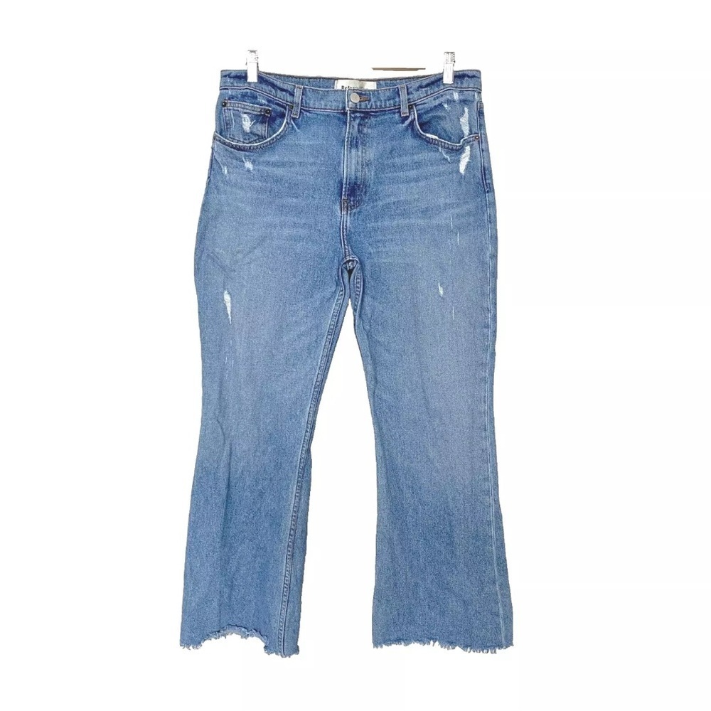 Reformation Cropped Flood Jeans Distressed Raw Hem in Olympic Wash Sz 30 - Picture 4 of 16